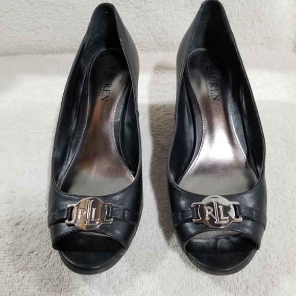 Ralph Lauren black wedge heels with metal buckle - Picture 3 of 7